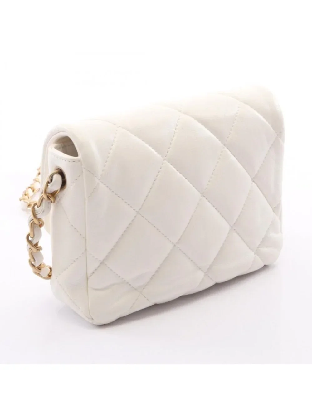 Chanel Shoulder Bag Quilted Heart Lock White Lambskin Small Chain